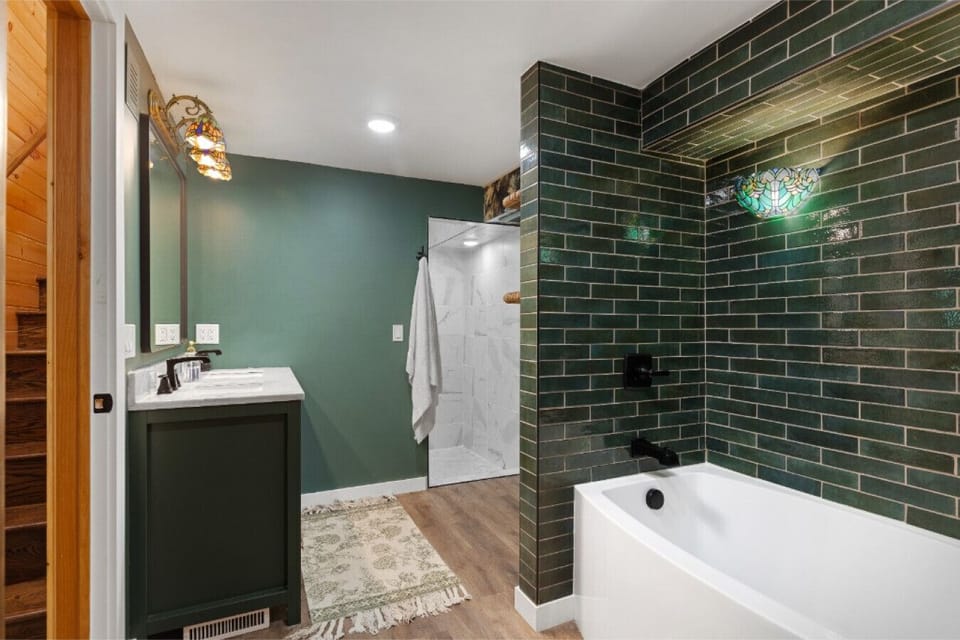 Modern bathroom with tub and shower