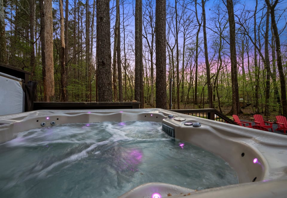 Sinking into the hot tub at the end of the day feels especially rewarding with such a quiet, natural backdrop.
