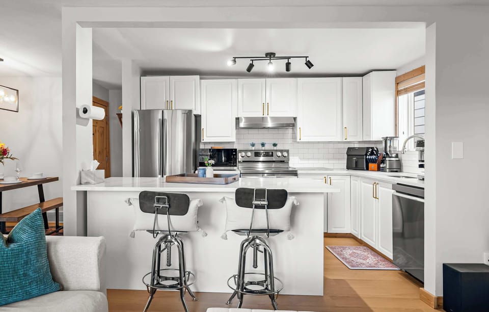 Kitchen island seating for casual dining or remote work.