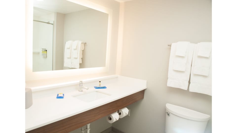 Rainfall showerhead, designer toiletries, hair dryer, towels