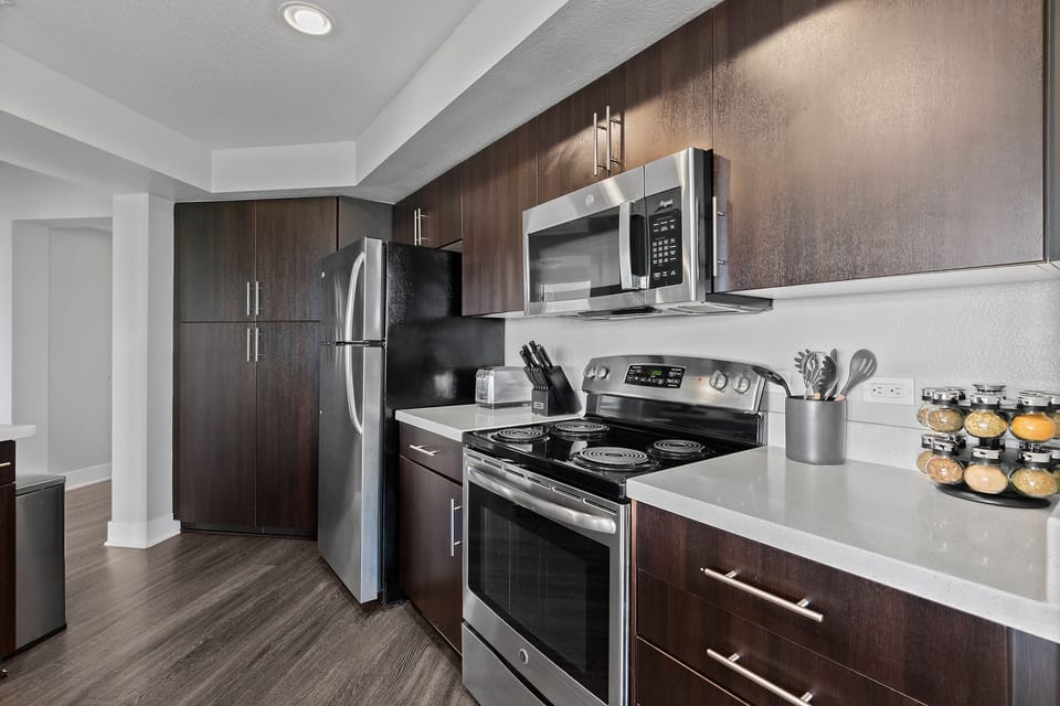 Enjoy clean, functional, and modern design of the kitchen