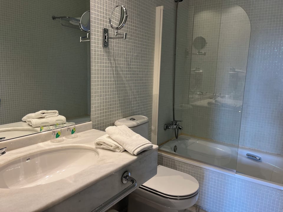 Hair dryer, bidet, towels, soap