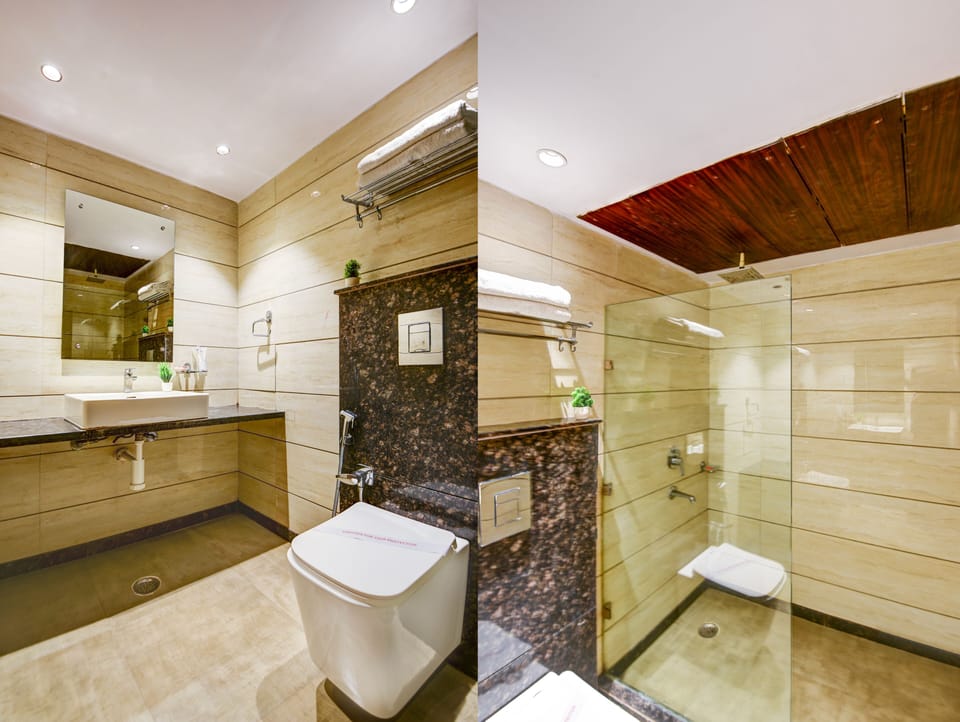Shower, free toiletries, hair dryer, slippers