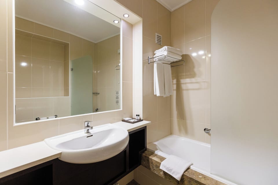 Free toiletries, hair dryer, bidet, towels
