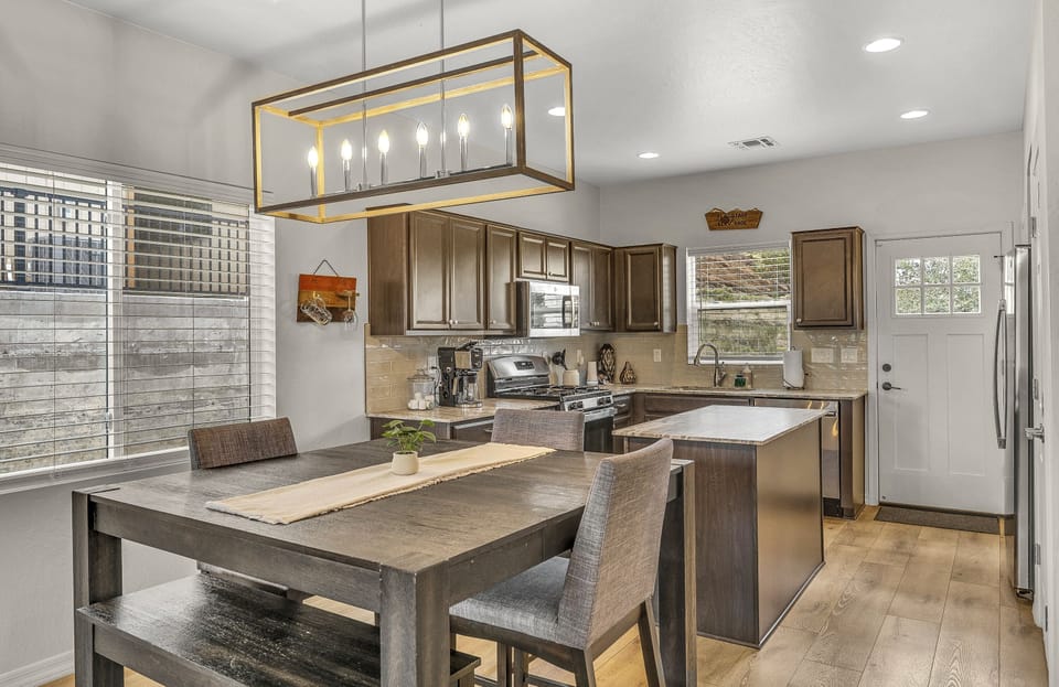 Kitchen with island and dining area