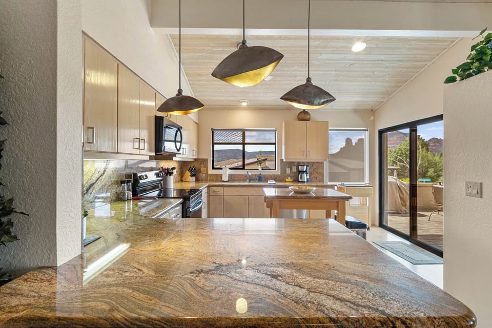 Spacious kitchen with views
