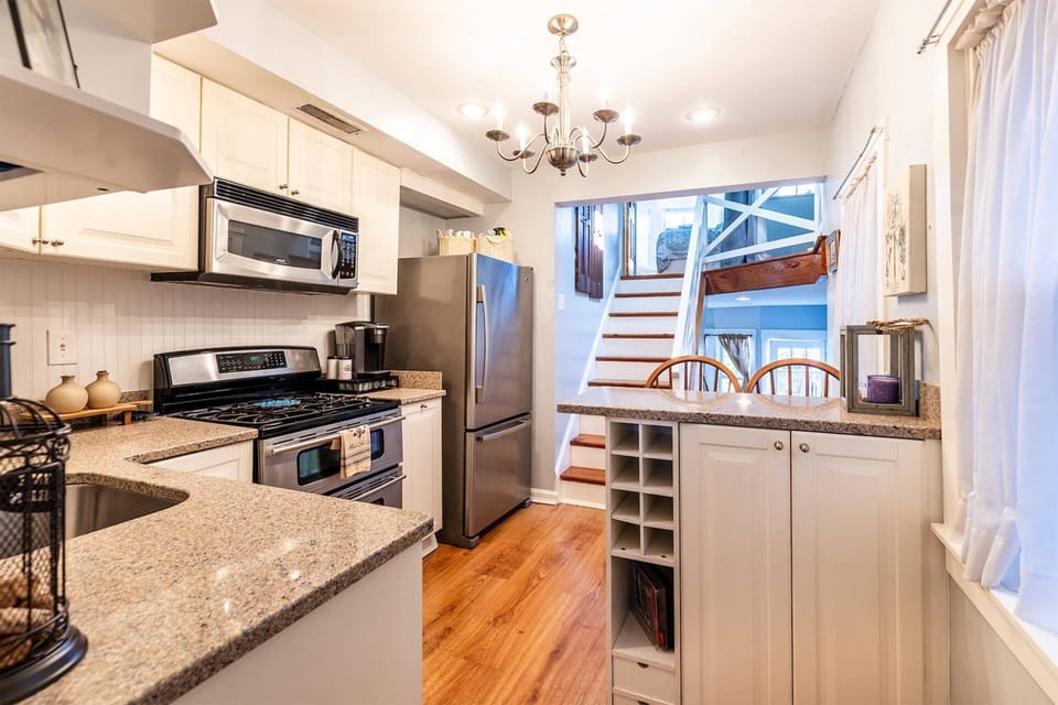 The full kitchen is stocked and ready for you to make a gourmet meal for your guests.
