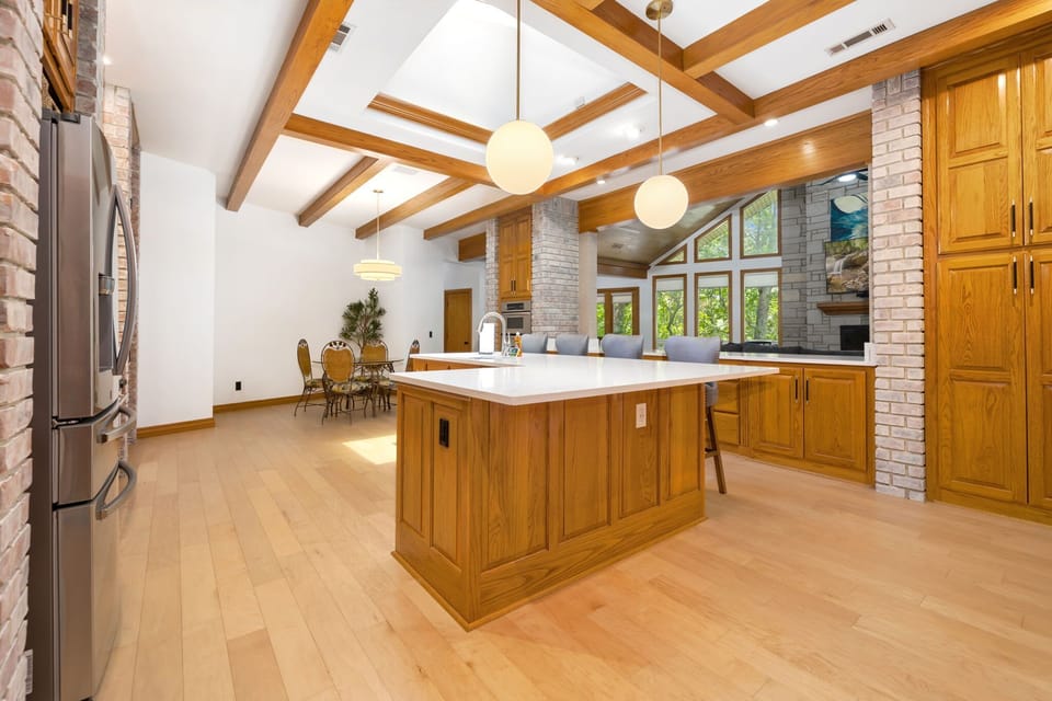 The kitchen is fully stocked to cook a meal or just enjoy a cup of coffee.