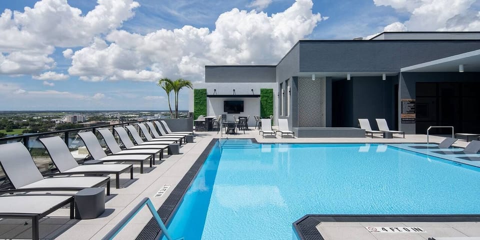 Outdoor pool, sun loungers