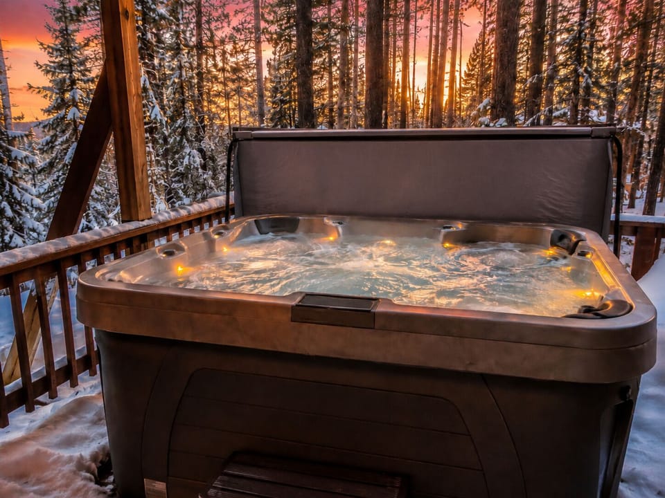 The hottub during a beautiful winter sunset.