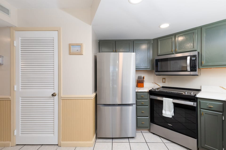 A modern kitchen with stainless steel appliances