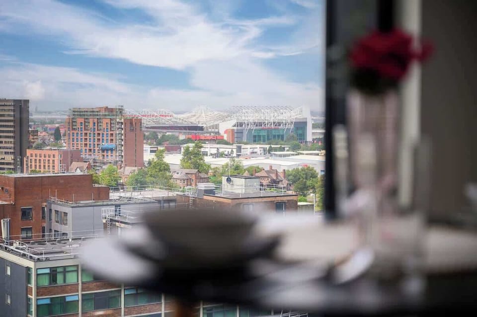 Stunning views of Old Trafford stadium right from the apartment, perfect for football fans visiting Manchester