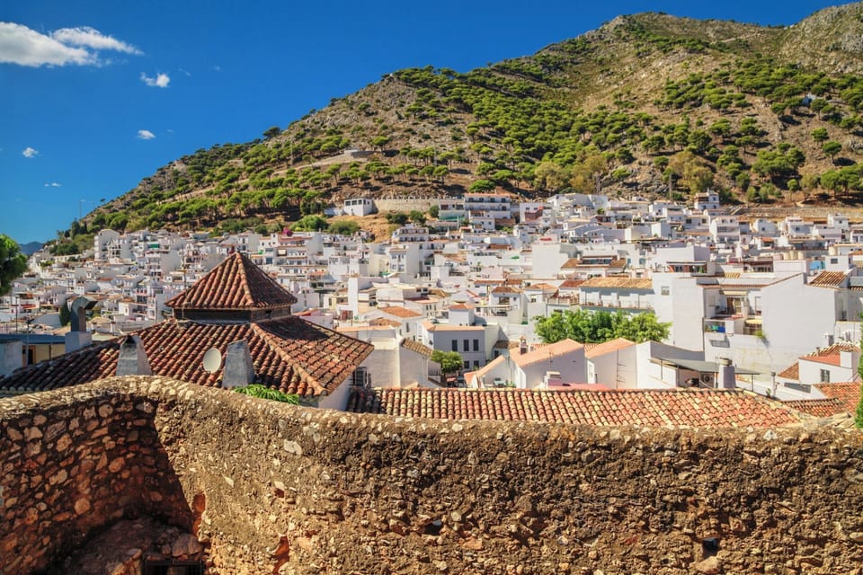 Panoramic view of the mountain and Mijas, a small white village
