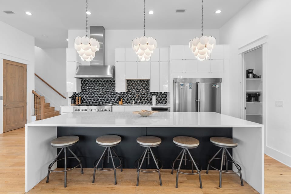 Kitchen with barstool seating.