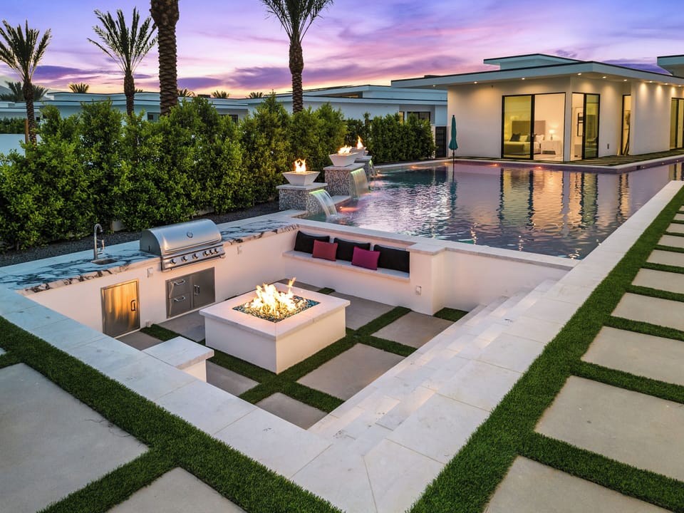 Sunken firepit and BBQ grill.