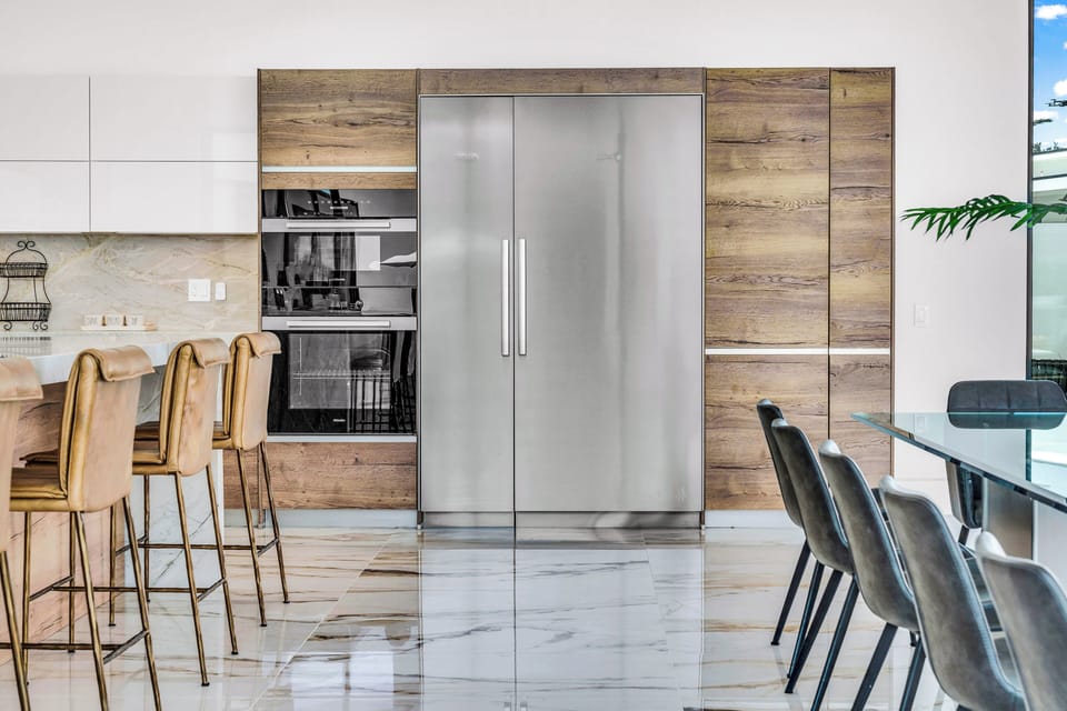 Fully stocked kitchen.