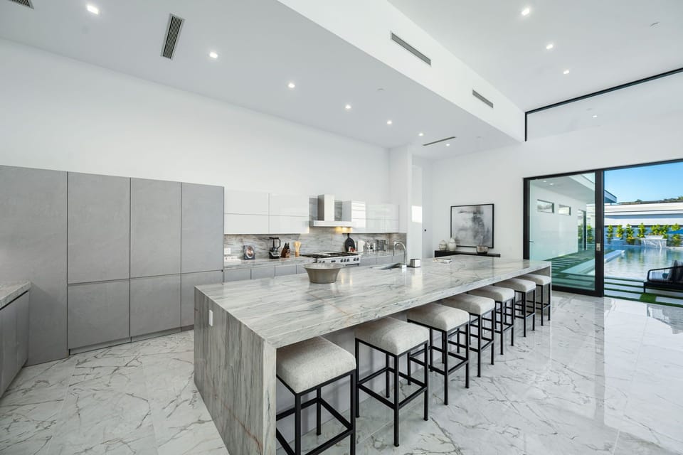 Sleek, chef's kitchen.