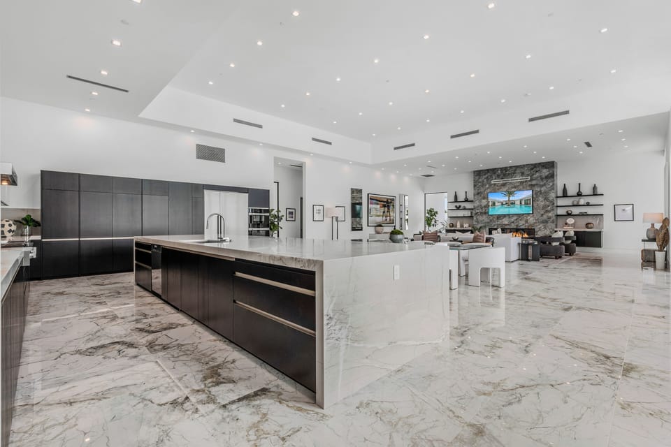 Sleek, chef's kitchen.
