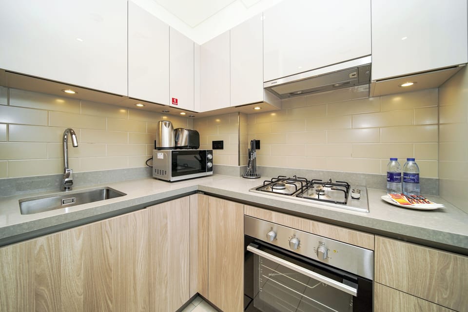 Luxury Apartment, Balcony, City View | Private kitchen | Full-size fridge, microwave, oven, stovetop