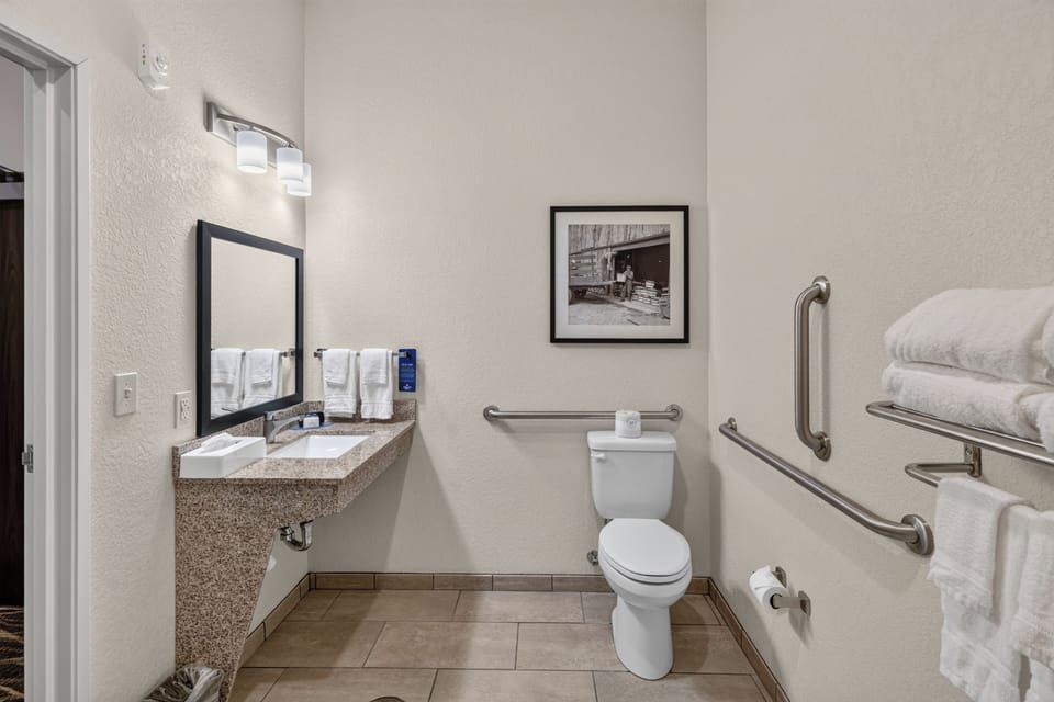 Room, 2 Queen Beds, Mobility Accessible, Non Smoking (Guestroom) | Bathroom | Free toiletries, hair dryer, towels, soap