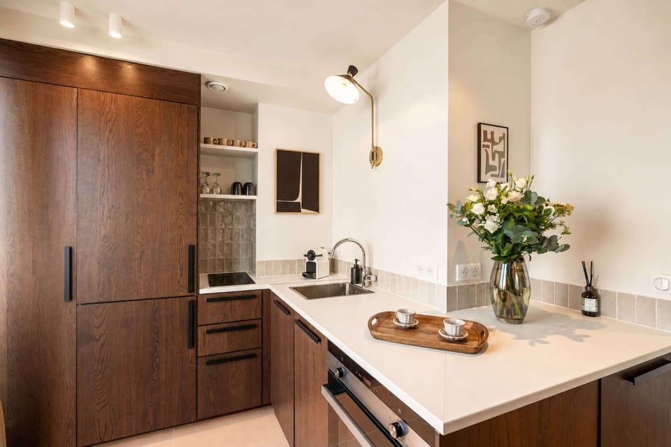 The kitchen has storage space as well
