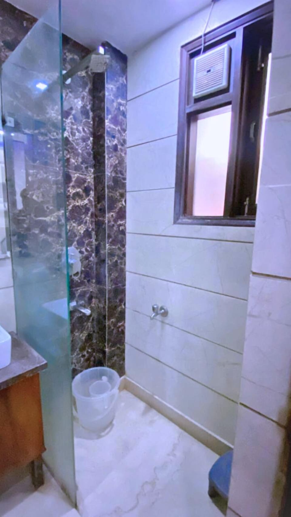 Shower, designer toiletries, hair dryer, bathrobes