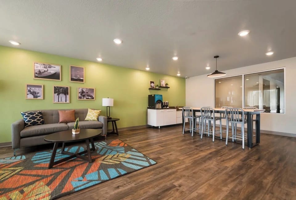 Gather for coffee and conversation in this airy shared space.