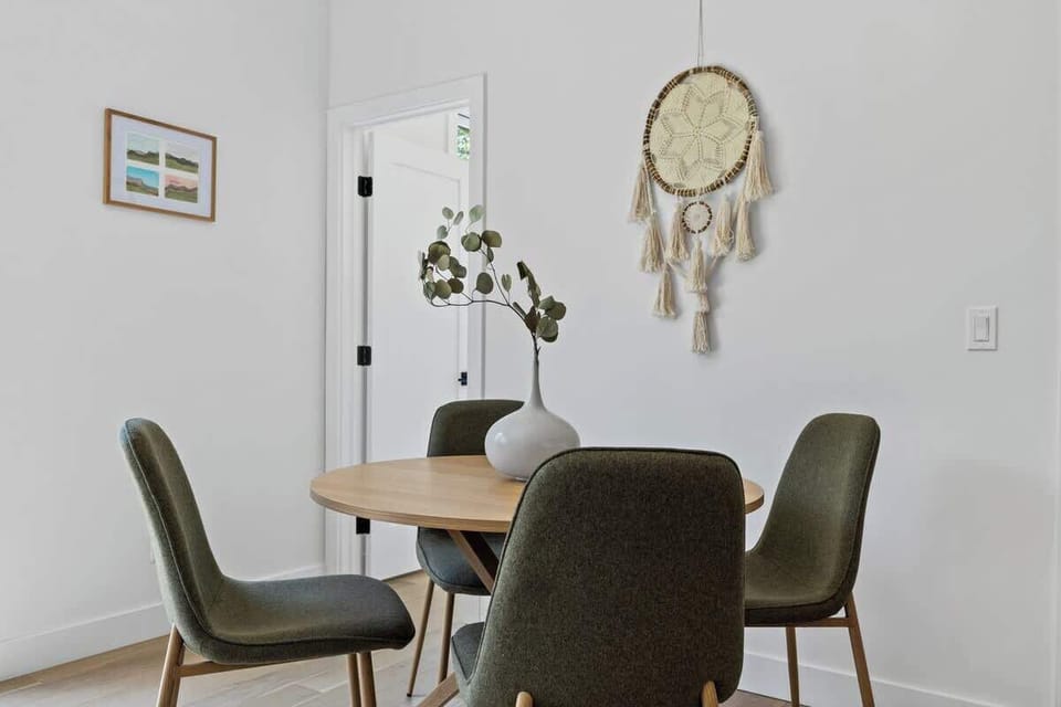Cozy dining nook with boho accents.