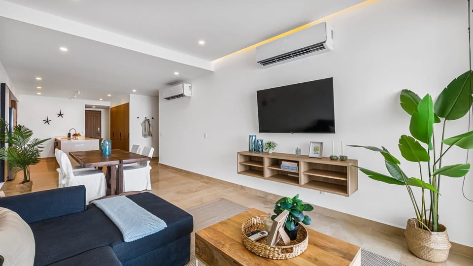 Comfort Apartment, 2 Bedrooms, Balcony, Beach View | Living area | Flat-screen TV