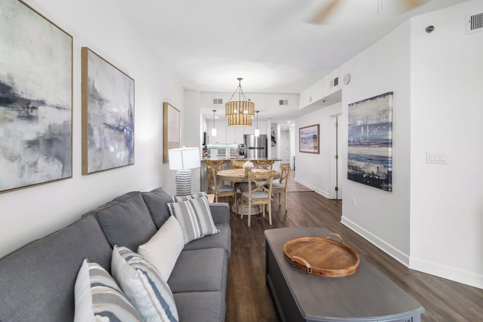Relax in your bright, open living space with contemporary coastal touches—perfect for unwinding after exploring nearby attractions.
