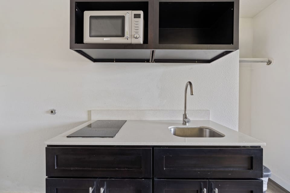 Full-size fridge, microwave