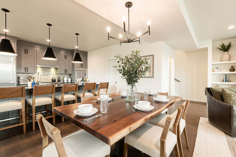 Lovely wood dining table with seating for six