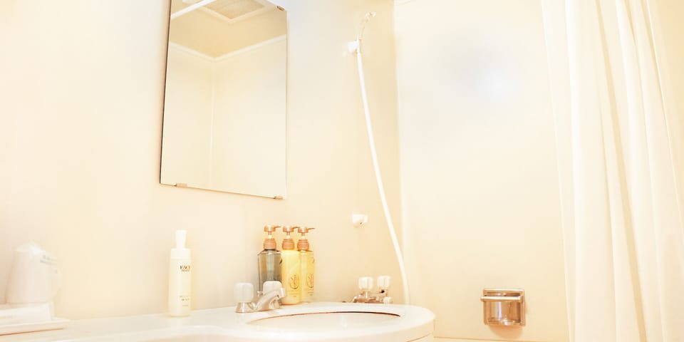 Combined shower/tub, free toiletries, hair dryer, slippers