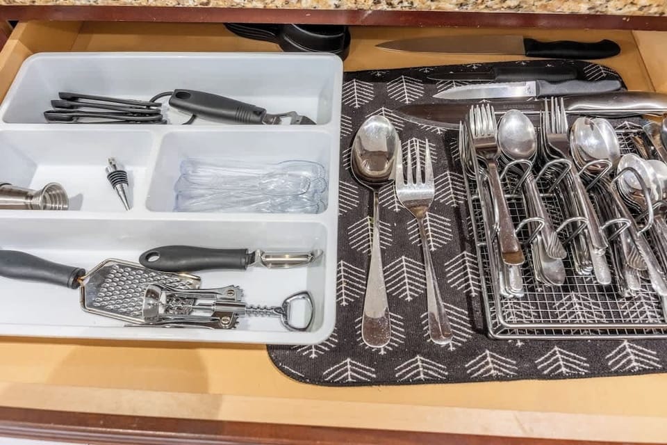 Modern cabinetry offering ample storage for cookware and pantry items.