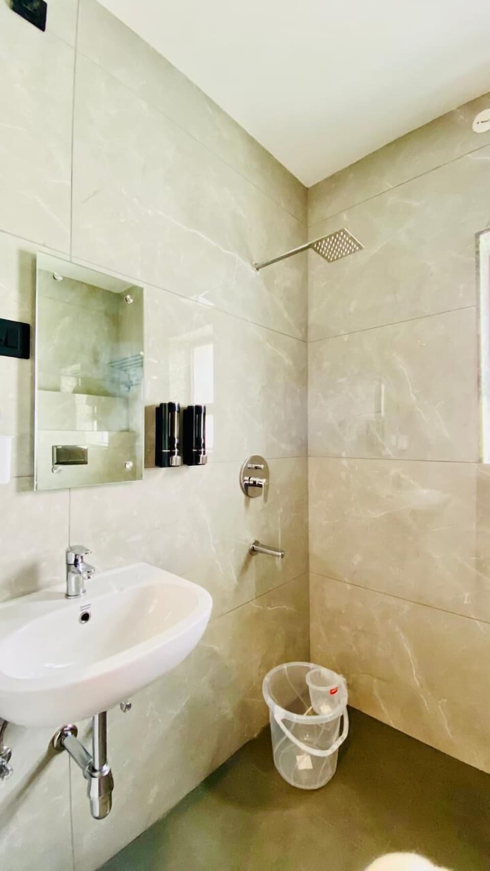 Shower, free toiletries, towels, soap