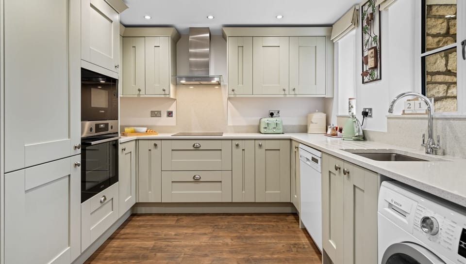 The kitchen is spacious with ample room to cook up a storm