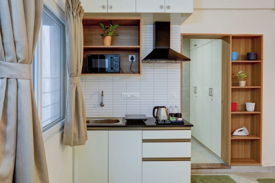 Deluxe Double Room | Private kitchen | Fridge, microwave, oven, electric kettle