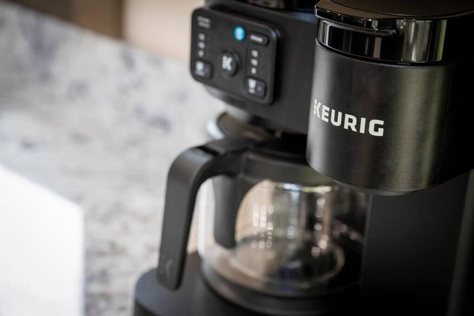 A Keurig Duo coffee maker ensures your mornings start off right—brew a quick cup before heading out to explore or linger over a pot of coffee while enjoying the cabin’s peaceful setting.