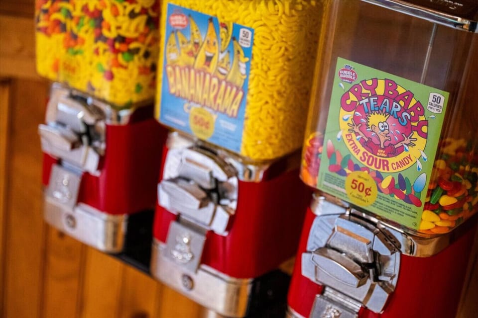 Take a step back in time with these old-school candy machines, filled with colorful treats. A delightful surprise for kids (and kids at heart).