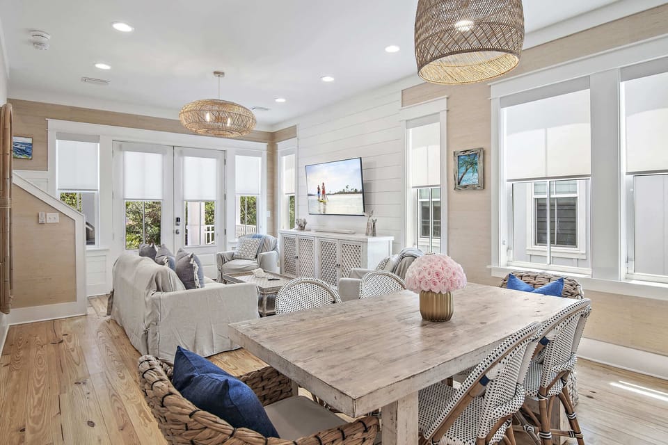 A spacious designer table seats the whole family for memorable meals.