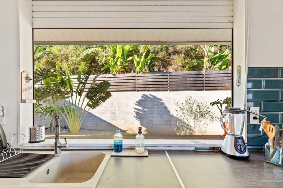 Sink view to tropical wall