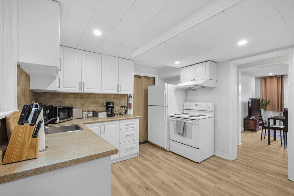 Prepare any meal in the fully equipped kitchen featuring a full-sized stove, microwave, refrigerator, and ample counter space. All the necessities are here for a convenient, comfortable stay.