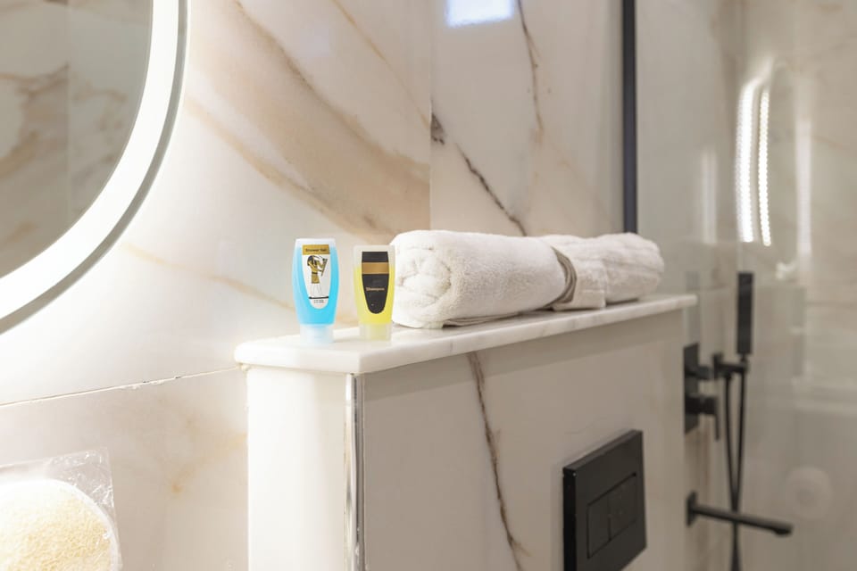 Shower, hair dryer, bathrobes, slippers
