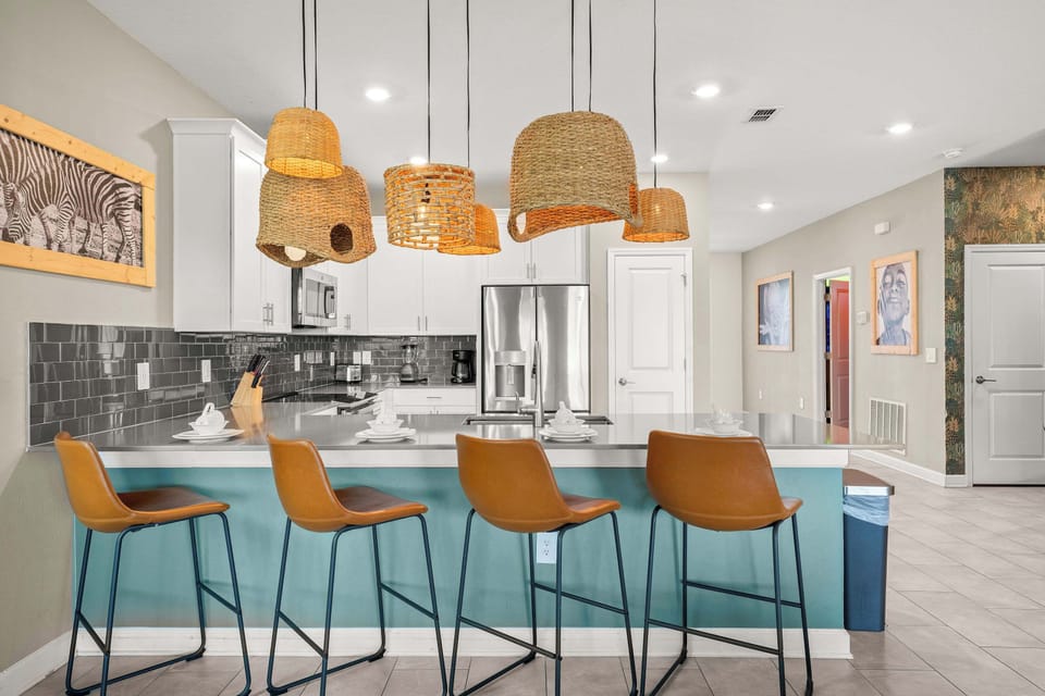 House, Multiple Beds, Pool Access, Pool View (Jungle House At Championsgate) | Private kitchen | Fridge, microwave, oven, stovetop