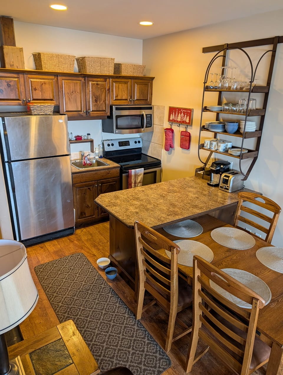 Full kitchen, spices, condiments, Keurig coffeemaker