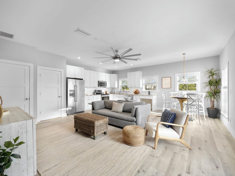 Private upstairs apartment offers space for multi-generation or multi-family vacations. Complete with its own kitchen, living room, and king suite for extra space and comfort.