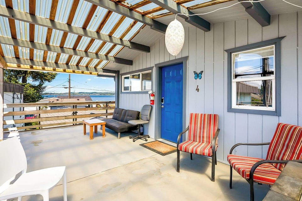 Private, covered deck with Bay and creek view.