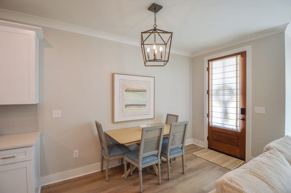 Seating area for dining or buffet setup for game day.