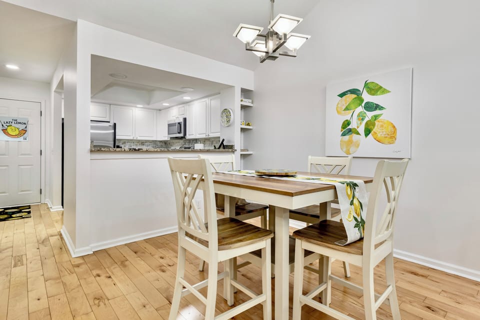 Separate dining for 4. High chair available in home.