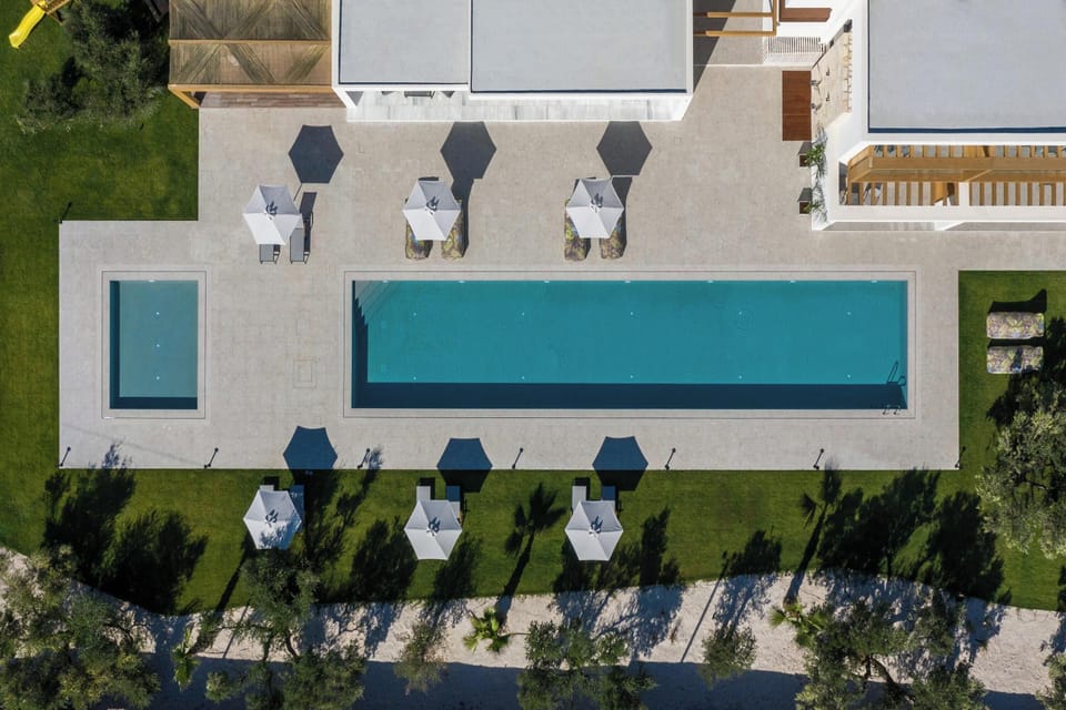 Birds eye view of the pool area